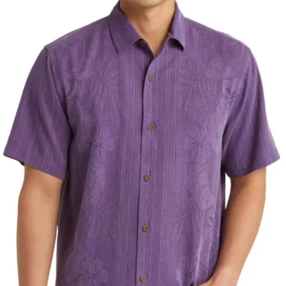 Tommy Bahama Bali Border Floral Jacquard Short Sleeve Silk Button-Up